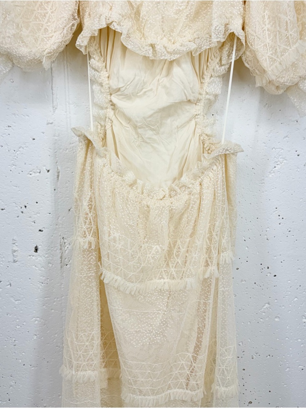 Skylar Rose Size Small Cream Lace off-shoulder Tiered Maxi Dress - Picture 8 of 16